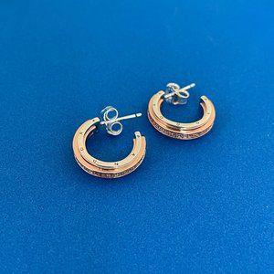 Pandora Signature Two tone Logo & Pavé Hoop Earrings